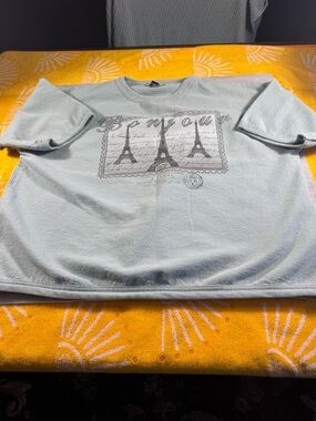 Vintage 90s Bon Jour Paris Crewneck Sweatshirt Cropped Light Green Oversized M/L